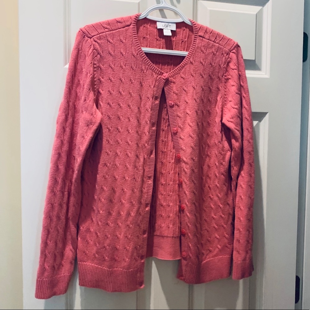 Loft Large pink Cable knit sweater Cardigan